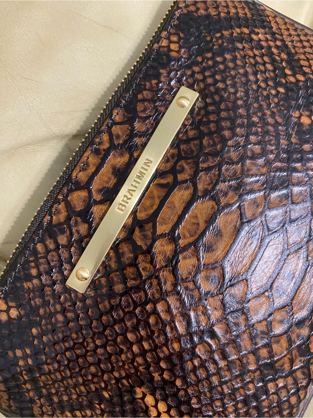 LKNW Brahmin Oversized Clutch Wristlet Wallet Bag Snake Python Tortoise Seville - Picture 3 of 10